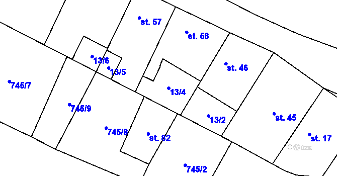Parcela st. 13/4 v KÚ Očihovec, Katastrální mapa