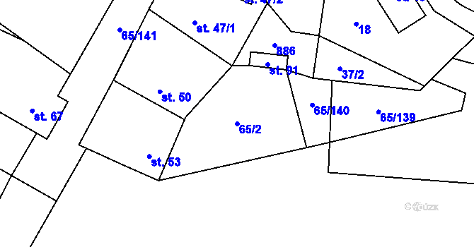 Parcela st. 65/2 v KÚ Očihovec, Katastrální mapa