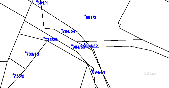 Parcela st. 884/52 v KÚ Očihovec, Katastrální mapa