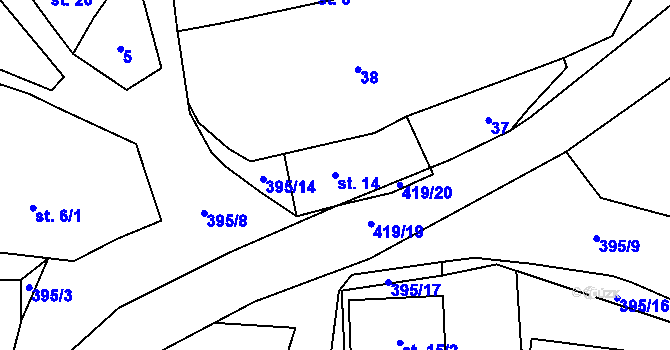 Parcela st. 14 v KÚ Nosákov, Katastrální mapa