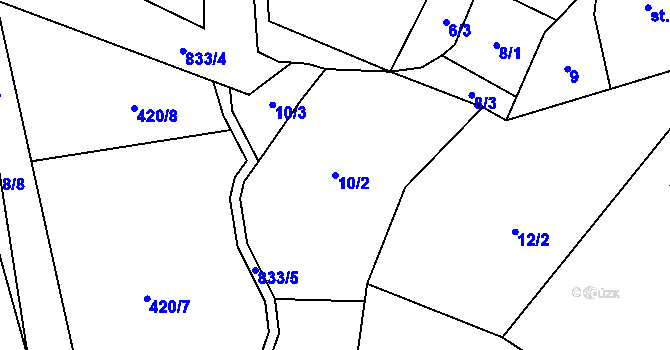 Parcela st. 10/2 v KÚ Odlochovice, Katastrální mapa