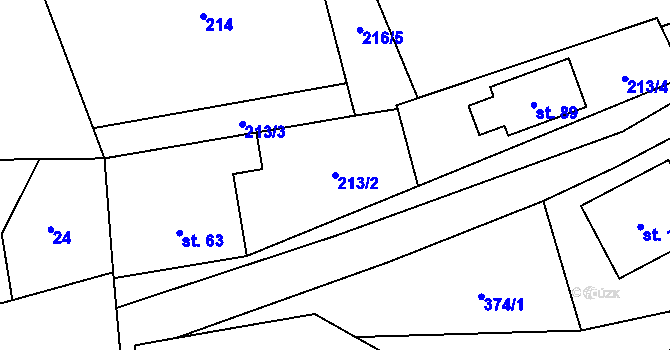 Parcela st. 213/2 v KÚ Odlochovice, Katastrální mapa
