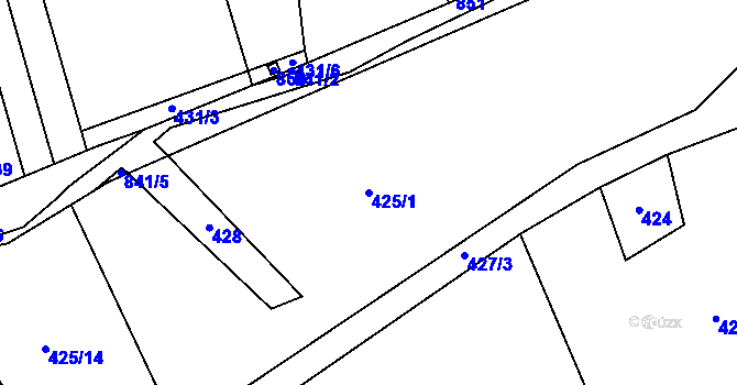 Parcela st. 425/1 v KÚ Odlochovice, Katastrální mapa