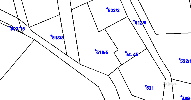 Parcela st. 518/5 v KÚ Odlochovice, Katastrální mapa