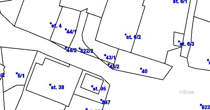 Parcela st. 43/1 v KÚ Odlochovice, Katastrální mapa