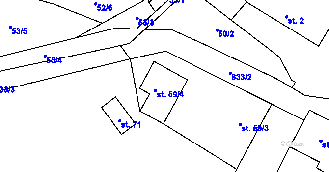 Parcela st. 59/2 v KÚ Odlochovice, Katastrální mapa