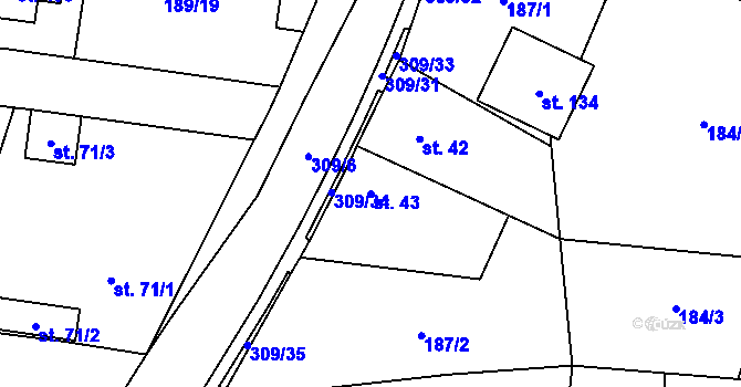Parcela st. 43 v KÚ Dolínek, Katastrální mapa