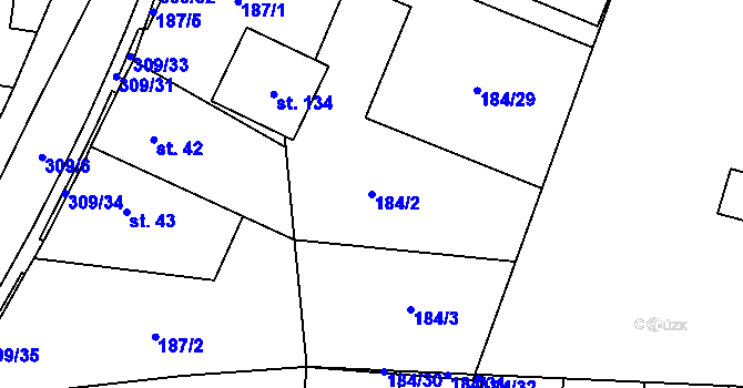 Parcela st. 184/2 v KÚ Dolínek, Katastrální mapa