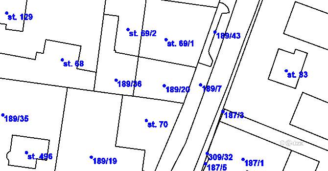 Parcela st. 189/20 v KÚ Dolínek, Katastrální mapa