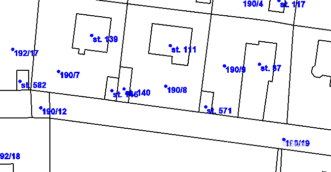 Parcela st. 190/8 v KÚ Dolínek, Katastrální mapa