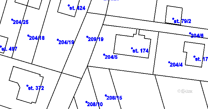 Parcela st. 204/5 v KÚ Dolínek, Katastrální mapa