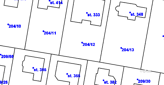 Parcela st. 204/12 v KÚ Dolínek, Katastrální mapa