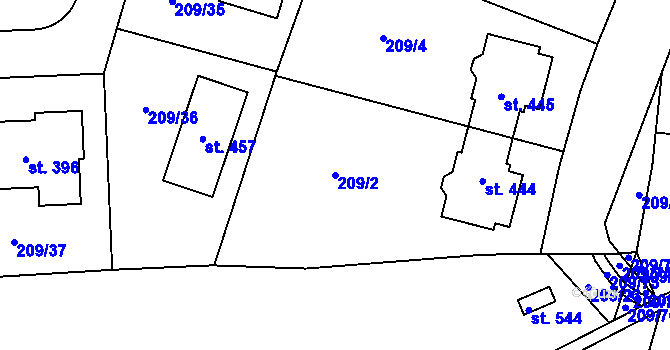 Parcela st. 209/2 v KÚ Dolínek, Katastrální mapa