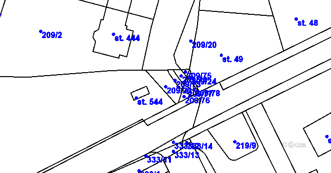 Parcela st. 209/23 v KÚ Dolínek, Katastrální mapa
