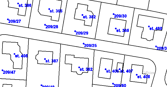 Parcela st. 209/25 v KÚ Dolínek, Katastrální mapa