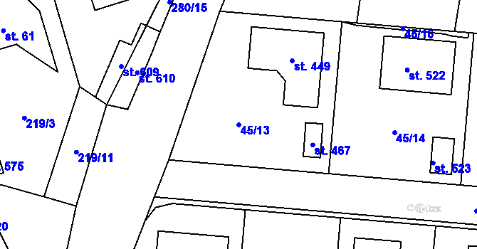 Parcela st. 45/13 v KÚ Dolínek, Katastrální mapa