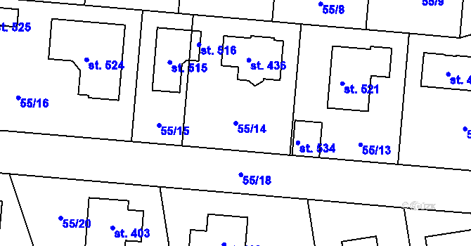 Parcela st. 55/14 v KÚ Dolínek, Katastrální mapa