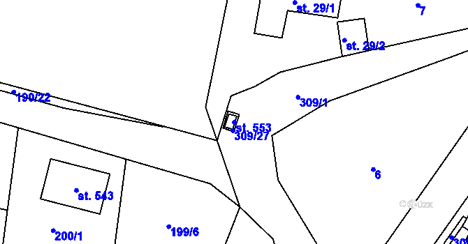 Parcela st. 553 v KÚ Dolínek, Katastrální mapa