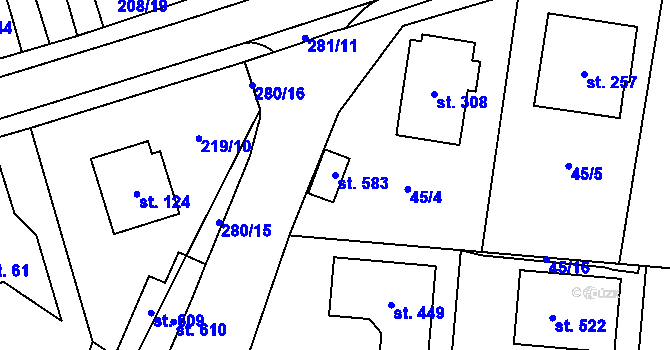 Parcela st. 583 v KÚ Dolínek, Katastrální mapa