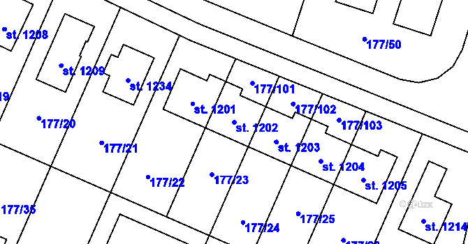 Parcela st. 1202 v KÚ Odolena Voda, Katastrální mapa