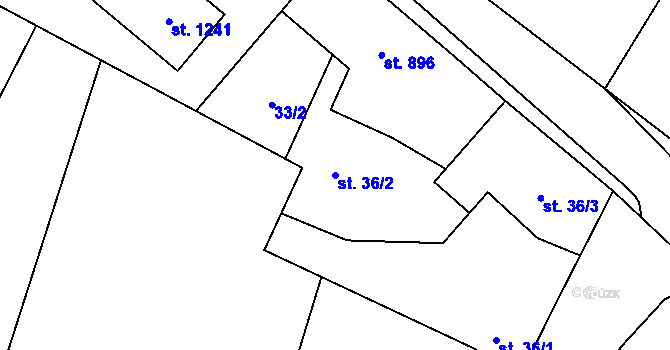 Parcela st. 36/2 v KÚ Odolena Voda, Katastrální mapa