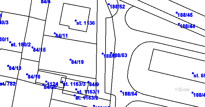 Parcela st. 188/5 v KÚ Odolena Voda, Katastrální mapa