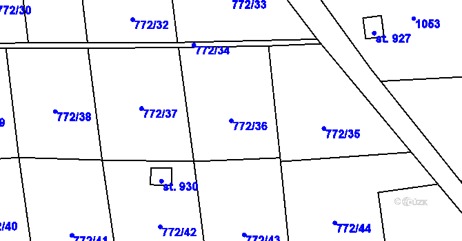 Parcela st. 772/36 v KÚ Odolena Voda, Katastrální mapa