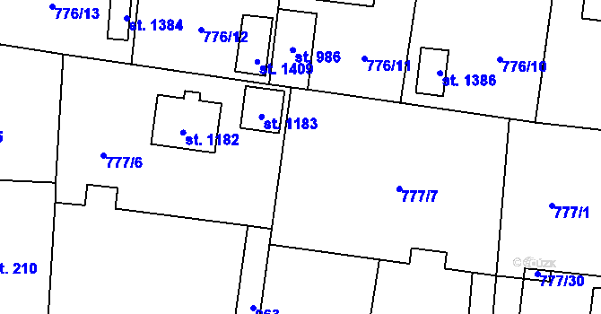 Parcela st. 777/12 v KÚ Odolena Voda, Katastrální mapa