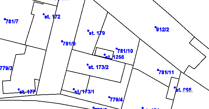 Parcela st. 1256 v KÚ Odolena Voda, Katastrální mapa