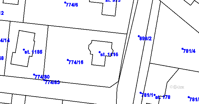Parcela st. 1116 v KÚ Odolena Voda, Katastrální mapa