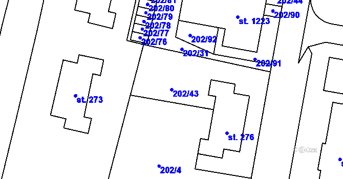Parcela st. 202/43 v KÚ Odolena Voda, Katastrální mapa