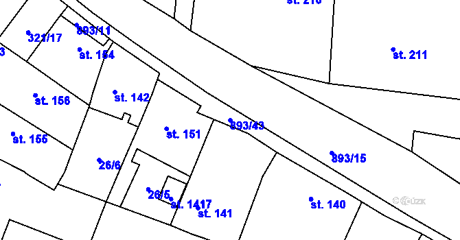 Parcela st. 893/43 v KÚ Odolena Voda, Katastrální mapa