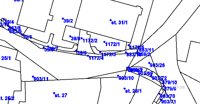 Parcela st. 1172/3 v KÚ Odolena Voda, Katastrální mapa