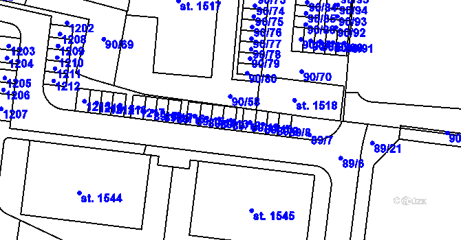 Parcela st. 89/12 v KÚ Odolena Voda, Katastrální mapa