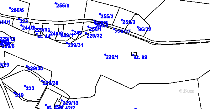 Parcela st. 229/1 v KÚ Mostov, Katastrální mapa