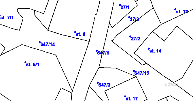 Parcela st. 647/1 v KÚ Odrava, Katastrální mapa