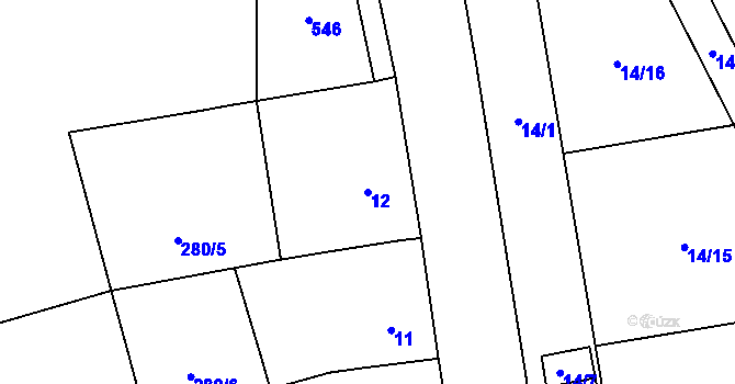 Parcela st. 12 v KÚ Odrovice, Katastrální mapa