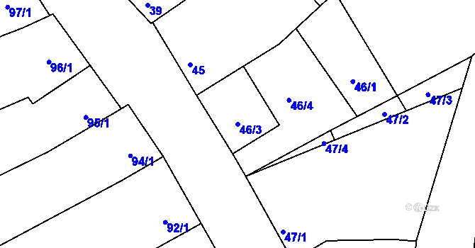 Parcela st. 46/3 v KÚ Odrovice, Katastrální mapa