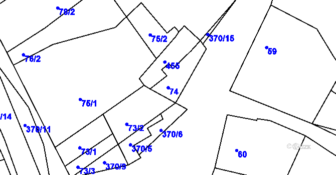 Parcela st. 74 v KÚ Odrovice, Katastrální mapa