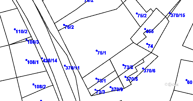 Parcela st. 75/1 v KÚ Odrovice, Katastrální mapa