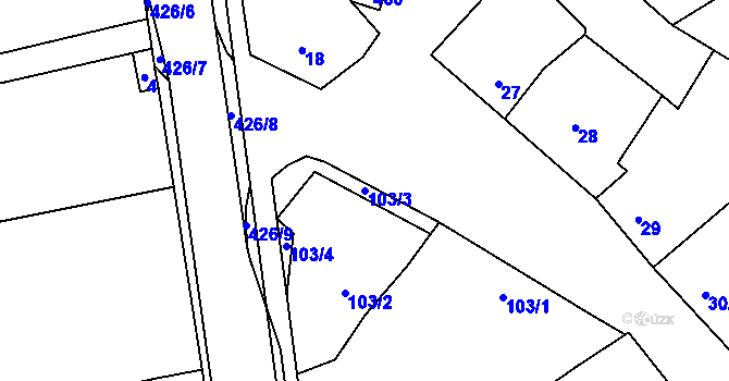 Parcela st. 103/3 v KÚ Odrovice, Katastrální mapa