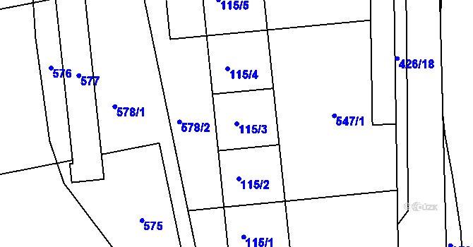 Parcela st. 115/3 v KÚ Odrovice, Katastrální mapa