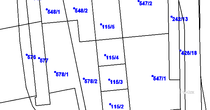 Parcela st. 115/4 v KÚ Odrovice, Katastrální mapa