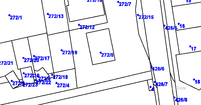 Parcela st. 272/5 v KÚ Odrovice, Katastrální mapa