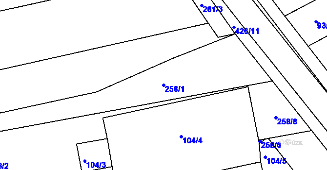 Parcela st. 258/1 v KÚ Odrovice, Katastrální mapa