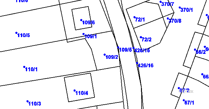 Parcela st. 109/2 v KÚ Odrovice, Katastrální mapa