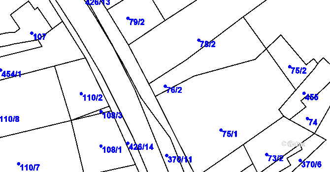 Parcela st. 76/2 v KÚ Odrovice, Katastrální mapa