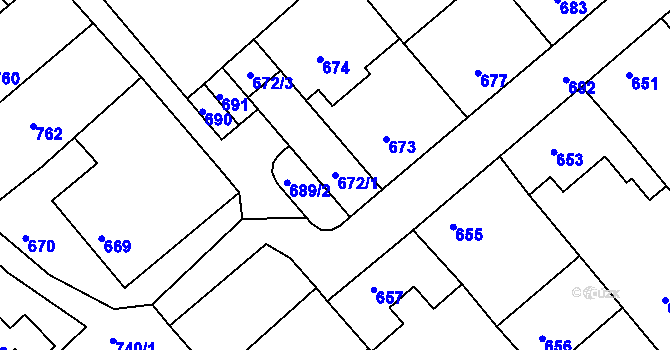 Parcela st. 672/1 v KÚ Odry, Katastrální mapa