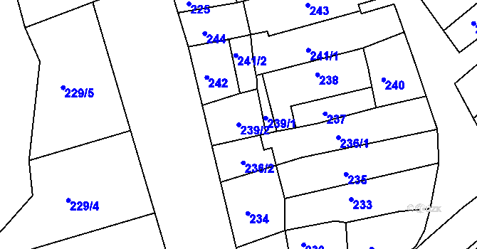 Parcela st. 239/2 v KÚ Odry, Katastrální mapa
