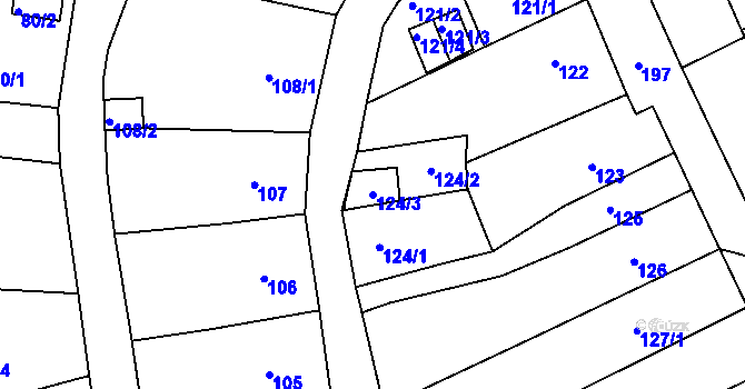 Parcela st. 124/3 v KÚ Odry, Katastrální mapa